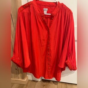 Chico’s - gorgeous red blouse with brass rivet detailing.